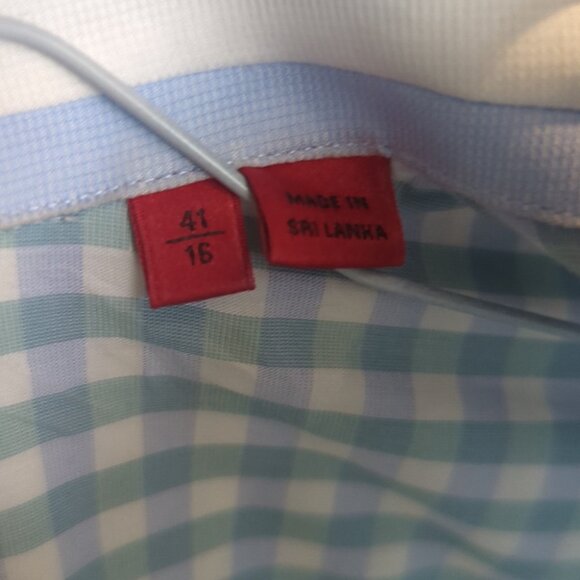 Men's Hugo Boss Blue Green Checkered Button Down Dress Shirt Size 41 - Picture 6 of 7